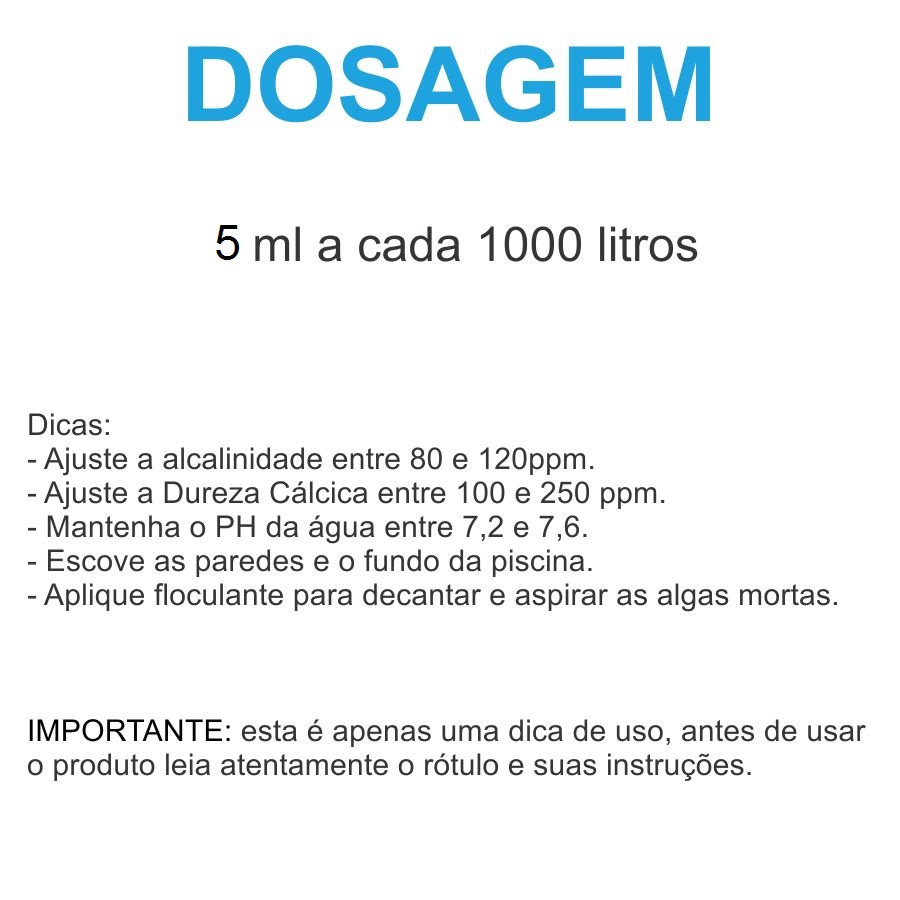 Dosagem algicida Manutenção